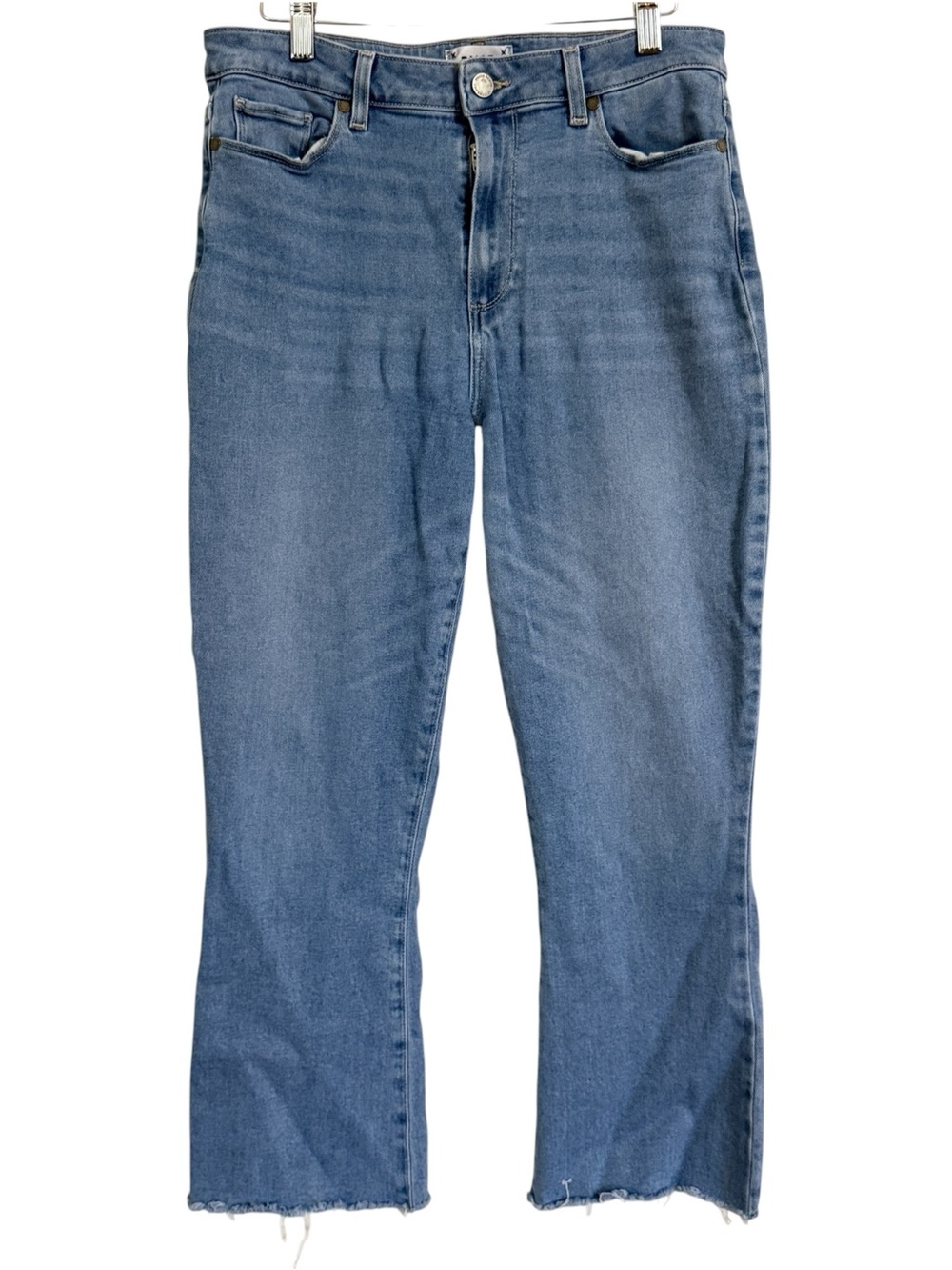 PAIGE Rory Crop Flare Jeans Women’s Size 31 Harley Light Wash Raw Hem